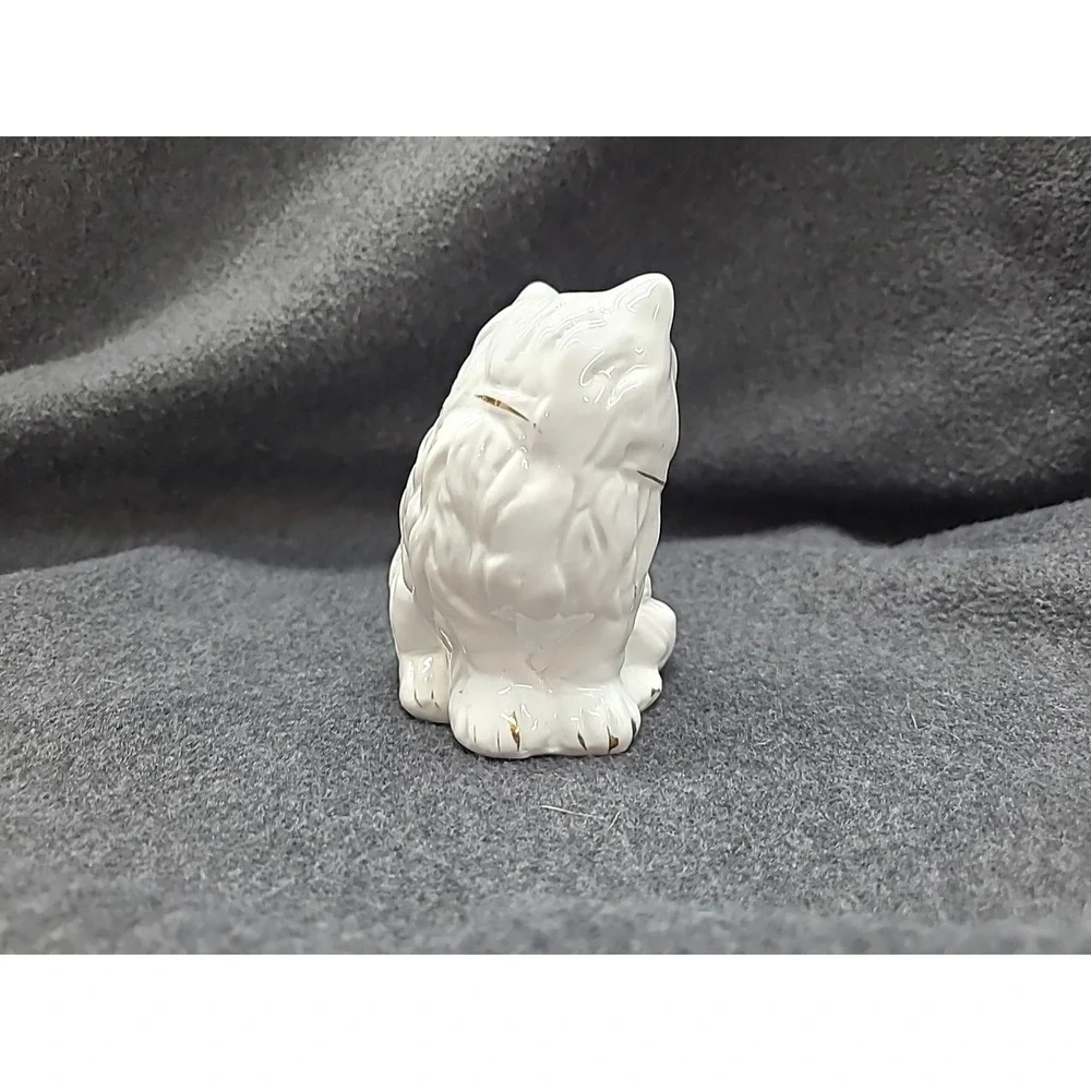 Vtg‎ Porcelain White Persian Mom & Baby Cat Figurine Rose Gold Accents 5